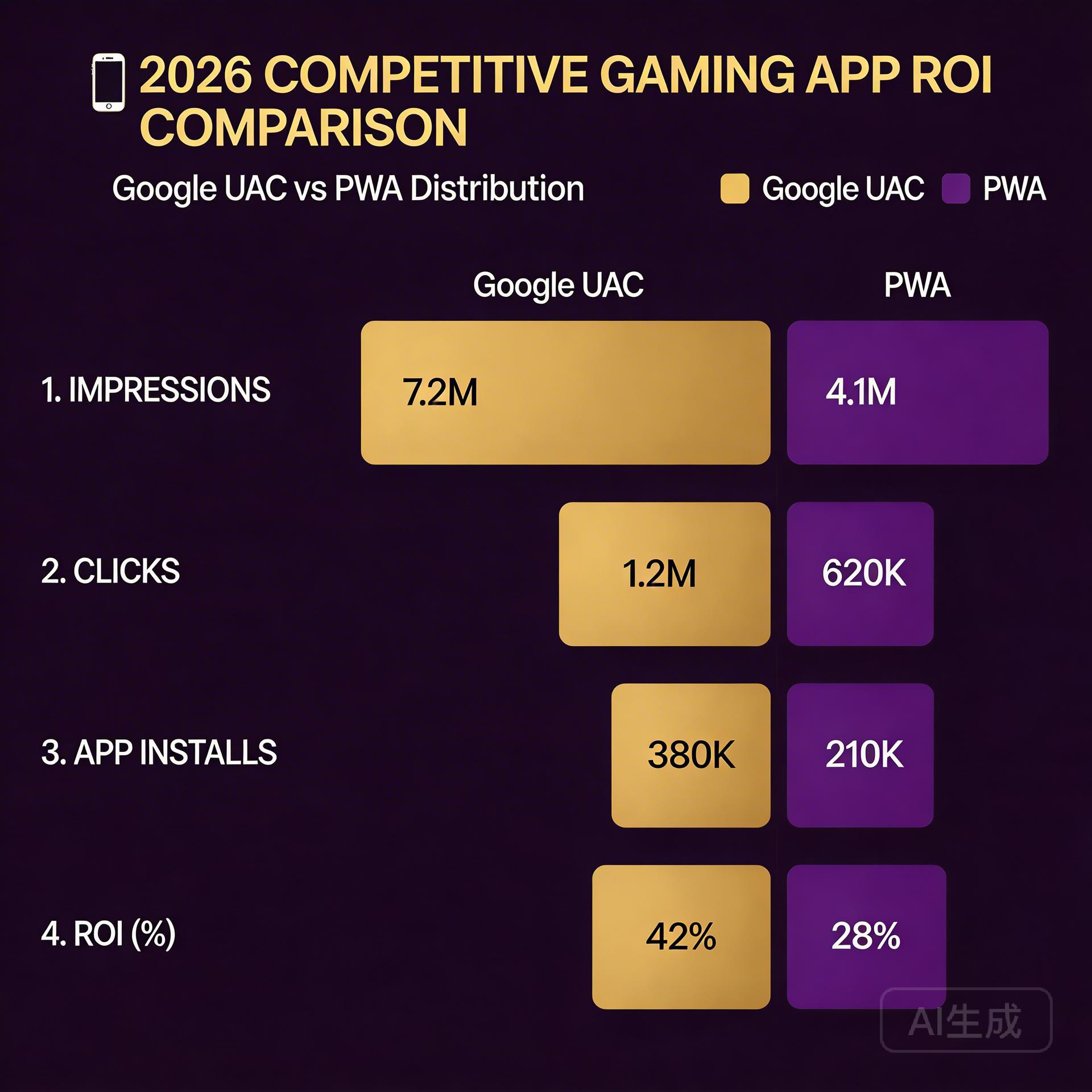 BC 手游 Google UAC vs PWA 分发 ROI 对比示意图 2026