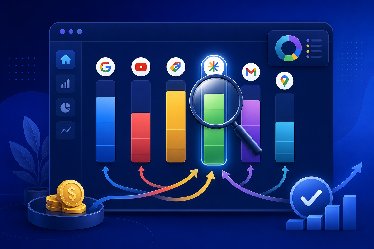 Google PMax channel analysis and budget optimization illustration